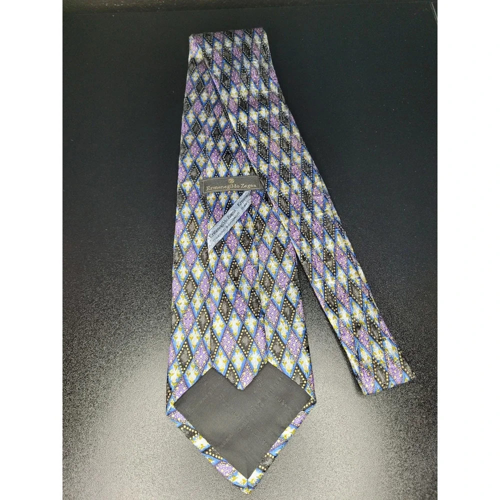 Ermenegildo Zegna Men's Necktie Blue Purple Diamond Silk 3.75